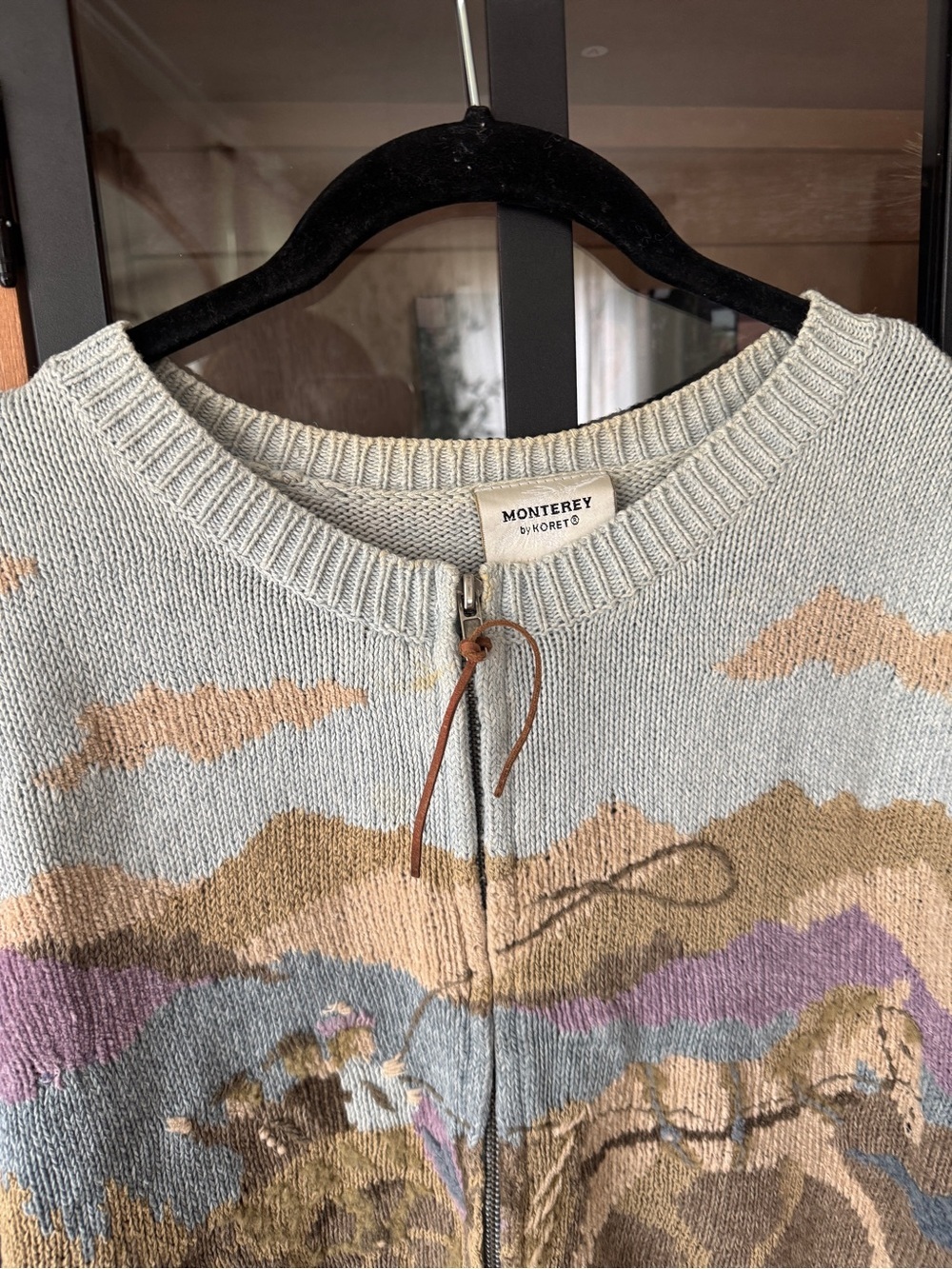Western Vintage Horse sweater Monterey by Koret knit zip-up cardigan wagon dogs - Picture 3 of 9